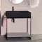 Console Sink Vanity With Matte Black Ceramic Sink and Grey Oak Shelf